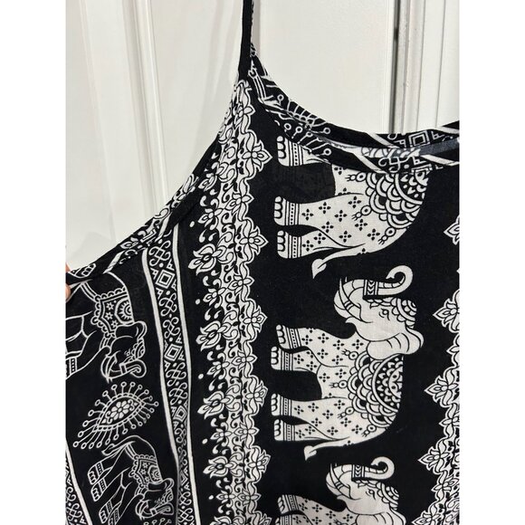 Boutique Black White Elephant Print Spaghetti Strap Top Sz Small - Picture 4 of 9